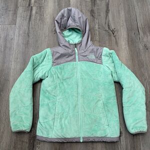 The North Face Jacket Girls Medium 10/12 Reversible Fleece Zip Winter Green Gray